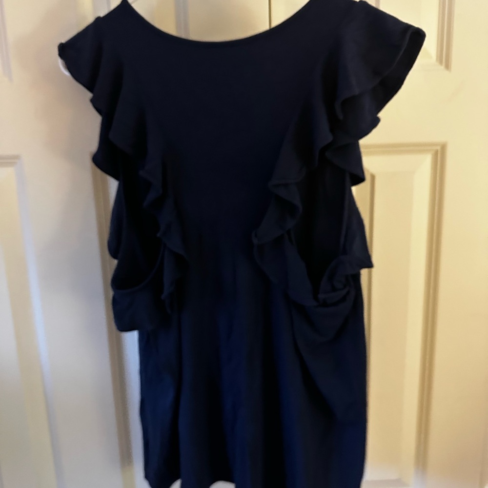 Lilly Pulitzer Navy Ruffle Sleeve Short-Sleeve Top - Picture 3 of 3
